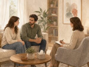 Çift terapisi sürecinde ilişki sorunları üzerine çalışan çift
